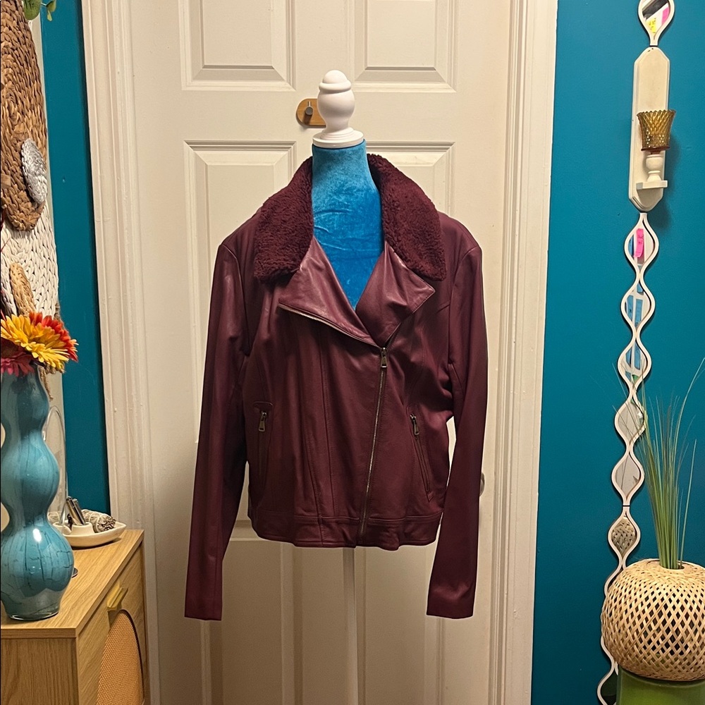 New York & Company Deep Red Leather Jacket